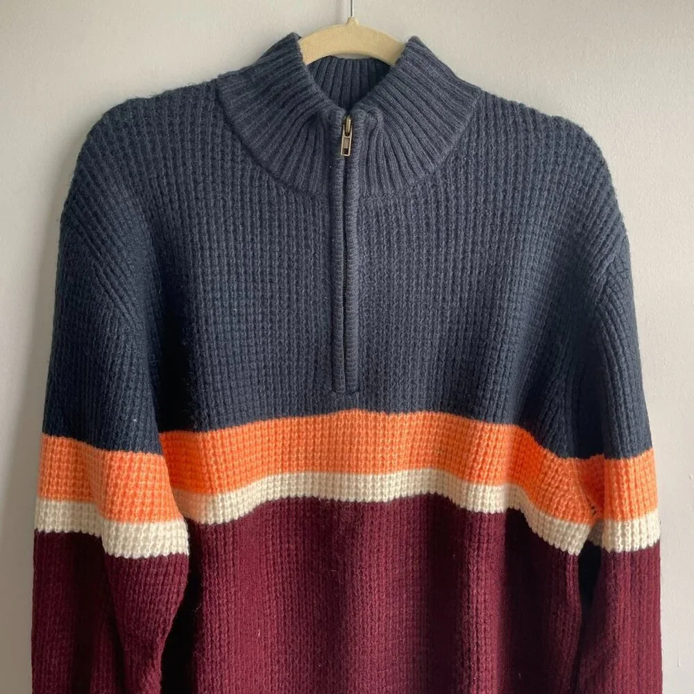 Goodfellow & Co - Men’s Striped Red & Blue Zip-Up Pullover Sweater - Men's XL​